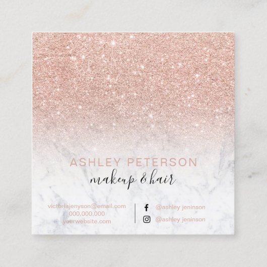 moderne typografie roos goud glitter marmer vierkante visitekaartje (Achterkant)