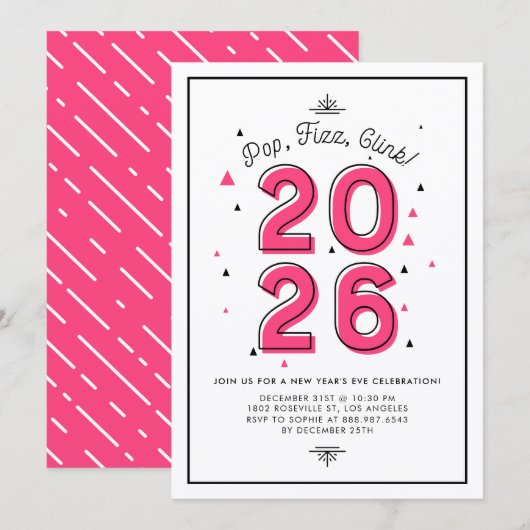 Moderne Typografie Roze 2022 Nieuwjaarsfeest Kaart (Voorkant / Achterkant)