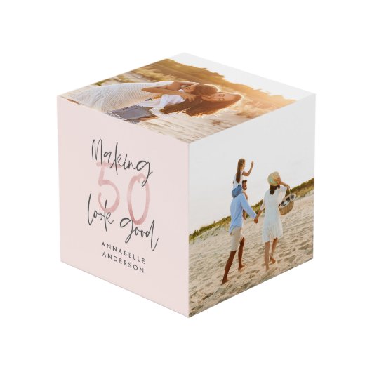 Moderne typografie Roze Girly Black 50ste verjaard Kubus (Voorkant hoekig)