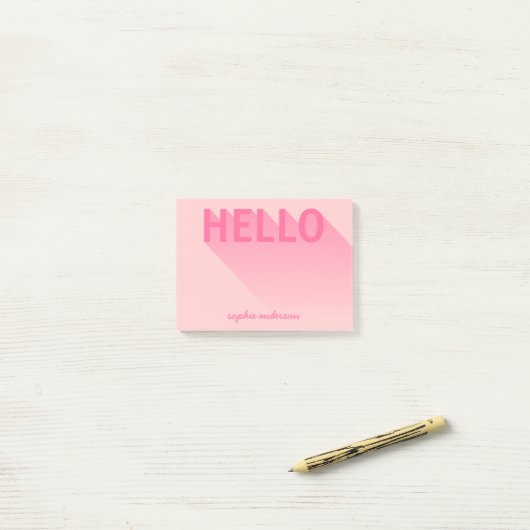 Moderne Typografie Roze Hallo Post-it® Notes (Op bureau)