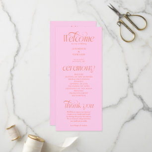 Moderne typografie roze oranje trouwprogramma programmakaart