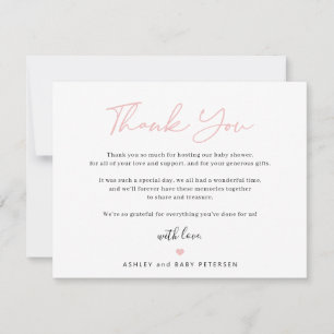 Moderne typografie roze script girl baby shower bedankkaart