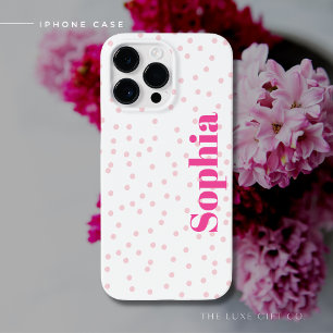 Moderne Typografie Roze Spot iPhone Case met Naam