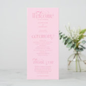 Moderne typografie roze trouwprogramma programmakaart (Staand voorkant)