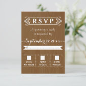 Moderne typografie rustieke houten bruiloft RSVP (Staand voorkant)