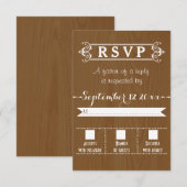 Moderne typografie rustieke houten bruiloft RSVP Kaartje (Voorkant / Achterkant)