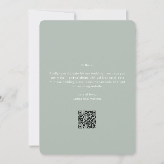 Moderne Typografie Sage Foto QR Code Bruiloft Save The Date (Achterkant)