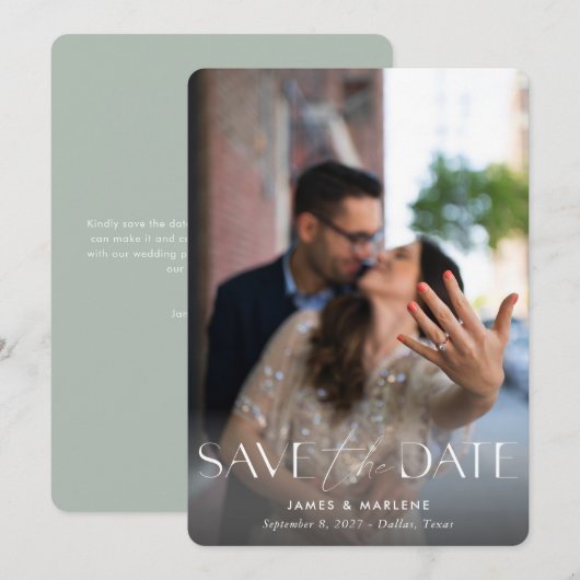 Moderne typografie Sage Foto QR-code Trouwen Save The Date (Voorkant / Achterkant)