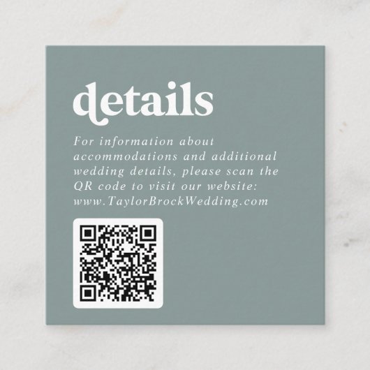 Moderne Typografie Sage Green QR Code Details Informatiekaartje (Voorkant)