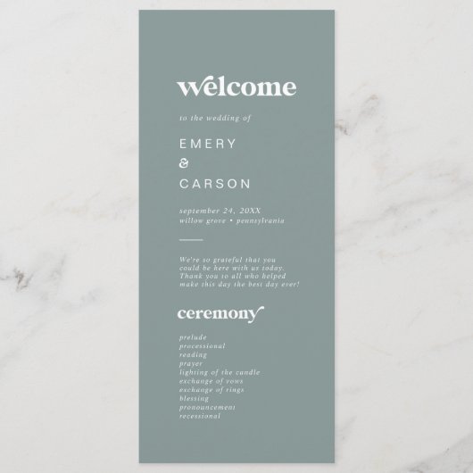 Moderne typografie | Sage Green Wedding-programma Programmakaart (Voorkant)