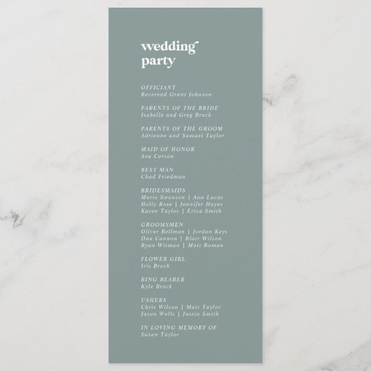 Moderne typografie | Sage Green Wedding-programma Programmakaart (Achterkant)