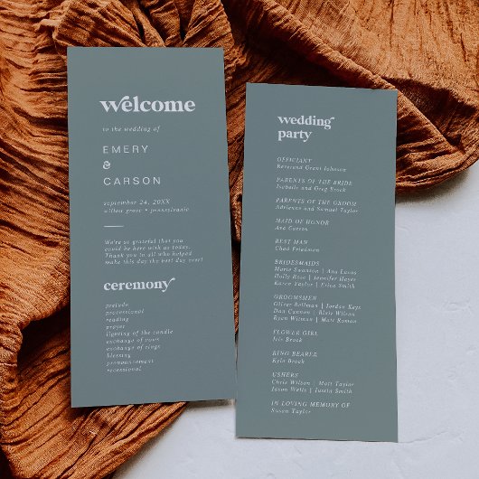 Moderne typografie | Sage Green Wedding-programma Programmakaart