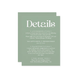 Moderne Typografie Sage Groene Bruiloft Details Informatiekaartje