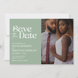 Moderne Typografie Sage Groene Foto Bruiloft Save The Date