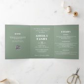 Moderne typografie sage groene rsvp details bruilo drieluik uitnodiging (Binnen)