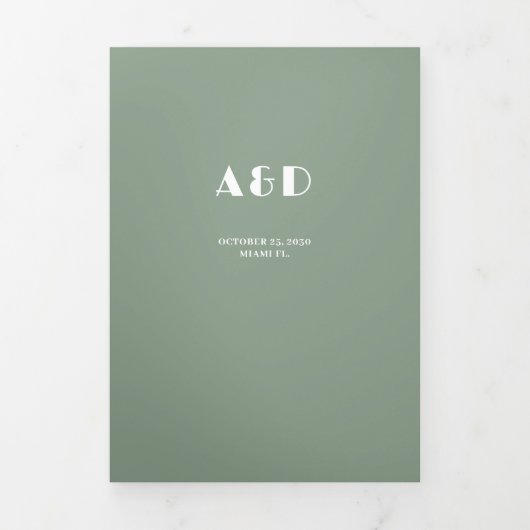 Moderne typografie sage groene rsvp details bruilo drieluik uitnodiging (Cover)
