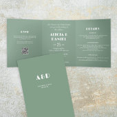 Moderne typografie sage groene rsvp details bruilo drieluik uitnodiging