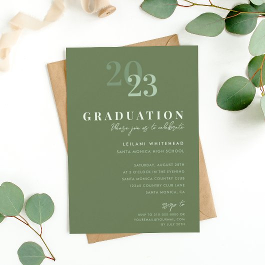 Moderne typografie Saliegroen afstudeerfeest Kaart