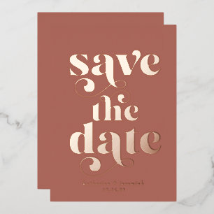 Moderne typografie 'Save the Date' met rose goud f Folie Uitnodiging