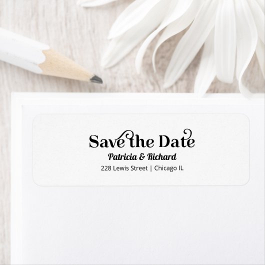 Moderne typografie Save The Date retouradres Etiket (Insitu)