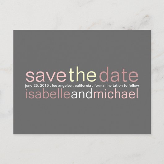 Moderne typografie Save the Date Wedding | Roze Aankondigingskaart (Voorkant)