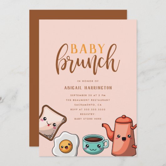 Moderne typografie Schattige Kawaii Baby Brunch Kaart (Voorkant / Achterkant)