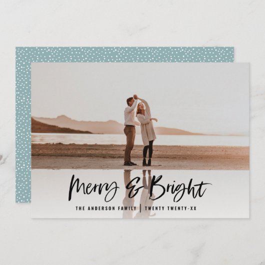 Moderne typografie script blauw foto Kerstmis Feestdagenkaart (Voorkant / Achterkant)