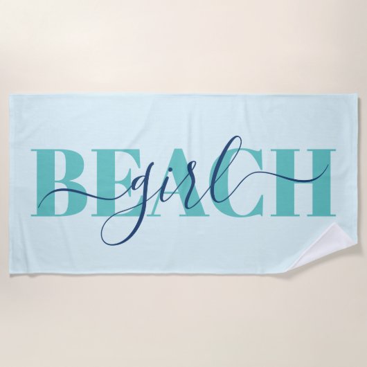 Moderne typografie script blauw turquoise strand c strandlaken (Voorkant)