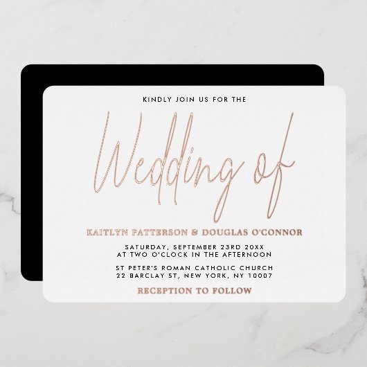 Moderne typografie script bruiloft echt folie uitnodiging (Voorkant / Achterkant)