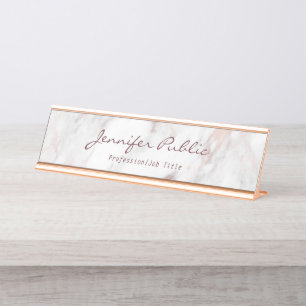 Moderne typografie script elegante roze gouden mar bureau naambordje
