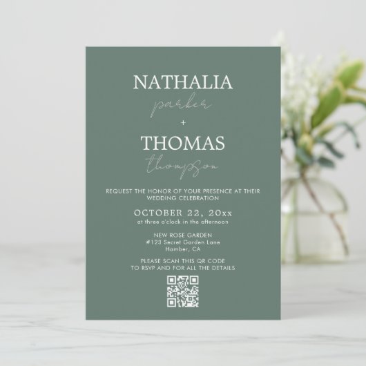 Moderne typografie script foto QR-code bruiloft Kaart (Staand voorkant)