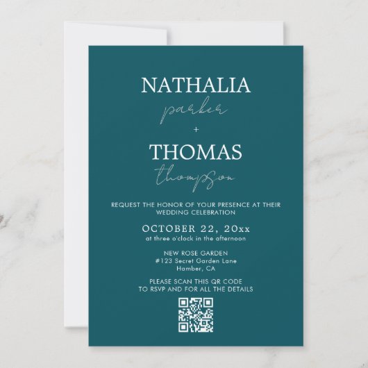 Moderne Typografie Script Foto QR Code Bruiloft Kaart (Voorkant)