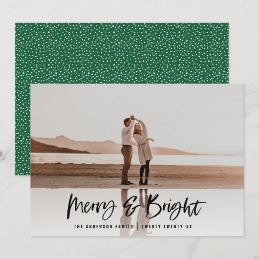 Moderne typografie script, groene foto Kerstmis Feestdagenkaart (Voorkant / Achterkant)