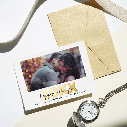 Moderne typografie script nieuwjaarsfoto Echte Folie Feestdagenkaart