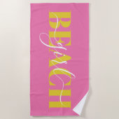 Moderne typografie script roze gele strand citaat strandlaken (Voorkant)