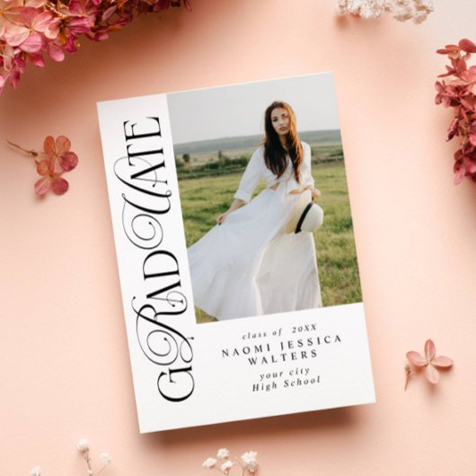 Moderne typografie serif foto elegante afstuderen kaart
