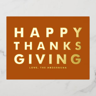 Moderne Typografie Sinaasappel Happy Thanksgiving  Folie Feestdagen Briefkaart