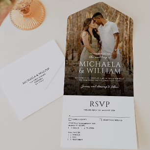 Moderne typografie Single Photo Wedding All In One Uitnodiging