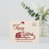 Moderne typografie Sledge Merry Christmas logo Feestdagenkaart (Staand voorkant)