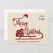 Moderne typografie Sledge Merry Christmas logo Feestdagenkaart (Voorkant / Achterkant)