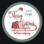 Moderne typografie Sledge Merry Christmas logo Ronde Sticker<br><div class="desc">Moderne typografie Sledge Vrolijk kerstontwerp.</div>