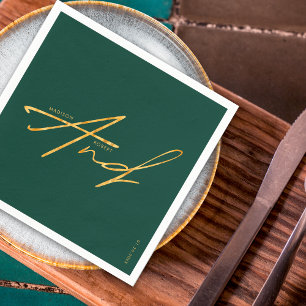 Moderne typografie smaragdgroene gouden bruiloft servet