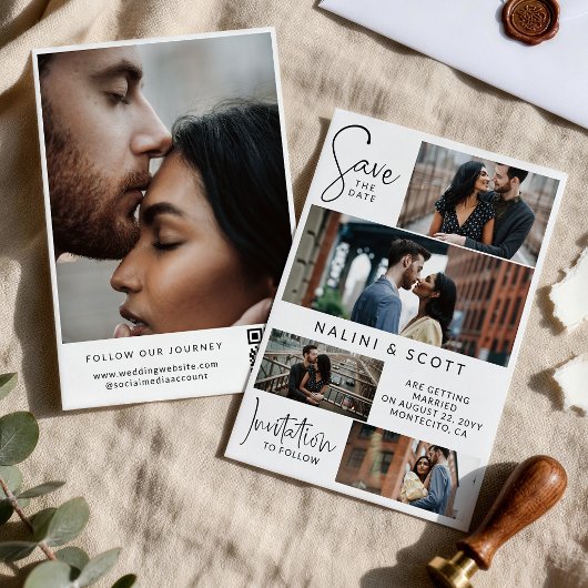 Moderne typografie Snapshots QR-code bruiloft Save The Date