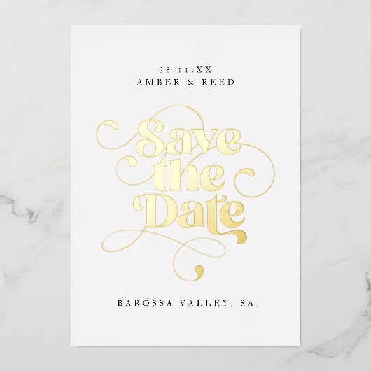 Moderne typografie Sparen de Datum Echte Goud Folie Uitnodiging (Voorkant)
