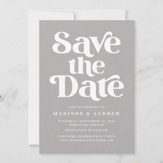 Moderne Typografie Speckled Grijs en Wit Save The Date (Voorkant)