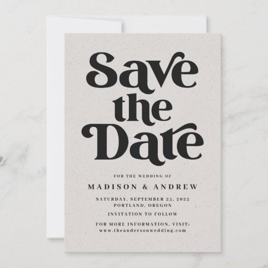 Moderne Typografie Speckled Grijs en Zwart Save The Date (Voorkant)