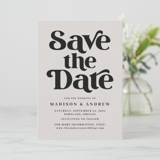 Moderne Typografie Speckled Grijs en Zwart Save The Date (Staand voorkant)