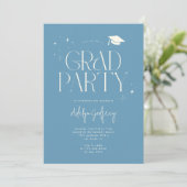 Moderne typografie Star Denim Blauwe Afstudeerfees Kaart (Staand voorkant)