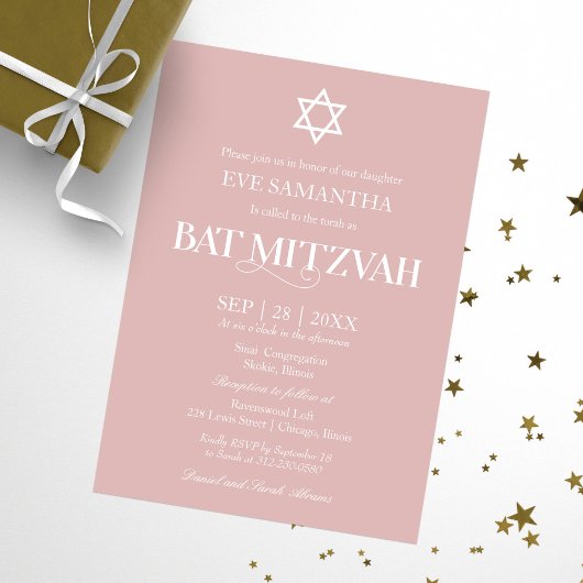 Moderne typografie Stof roze Bat Mitzvah Kaart