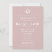Moderne typografie Stof roze Bat Mitzvah Kaart (Voorkant)